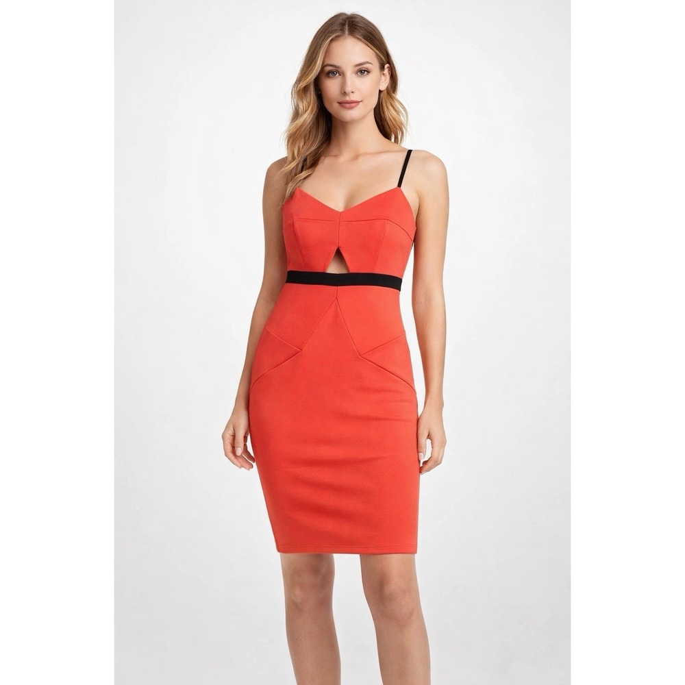 Do & Be Coral Bodycon Dress Size L Black Strap Cutout Sleeveless